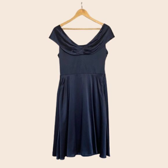 Eliza J. Blue Silk Charmeuse Beaded Dress 12 - Picture 3 of 9